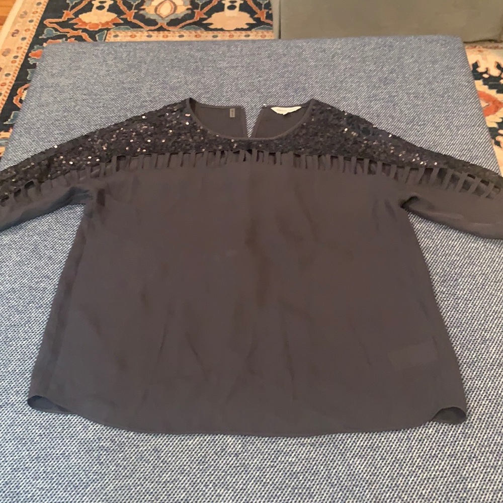 Rebecca Taylor Gray Sequin Cut Out Top Size 4
